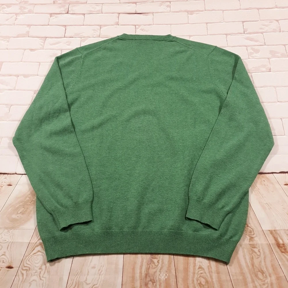 J. McLaughlin Sweater Mens Large Pullover Green V-Neck Cotton Modal Spandex